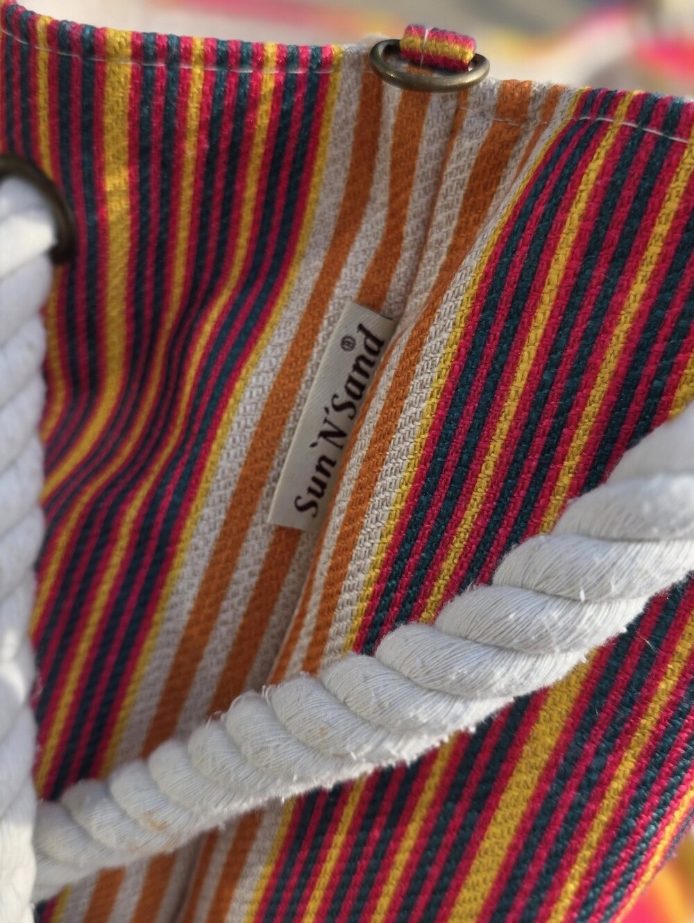 Sun 'N' Sand Vibrant Striped Beach Bag - Rope Handles & Straw Base - Picture 8 of 11